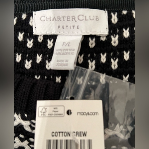 CHARTER CLUB BLACK & WHITE DESIGN SWEATER SIZE PETITE LARGE - Picture 8 of 8